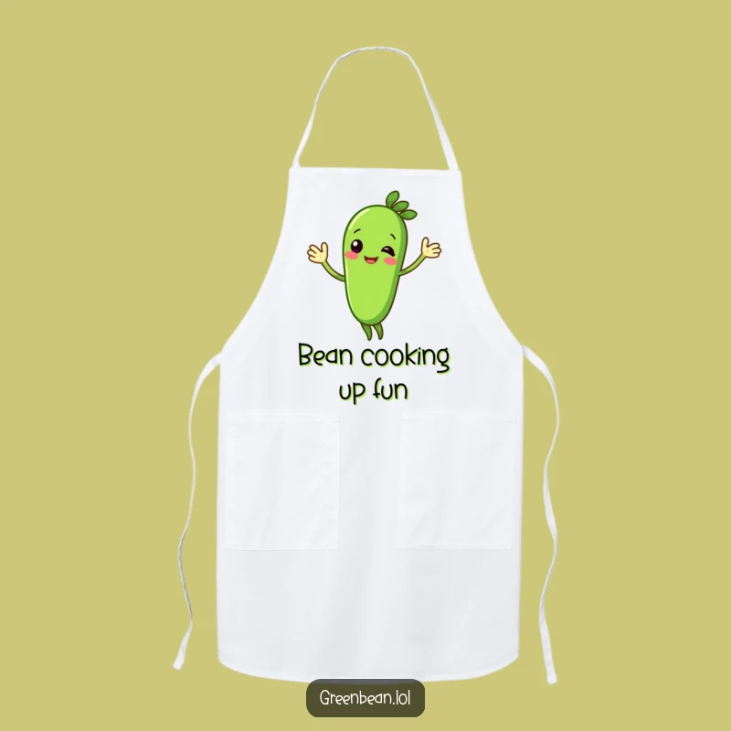 Funny Cooking Green Bean Apron: Cheerful Waving, Perfect Funny Kitchen Gift!