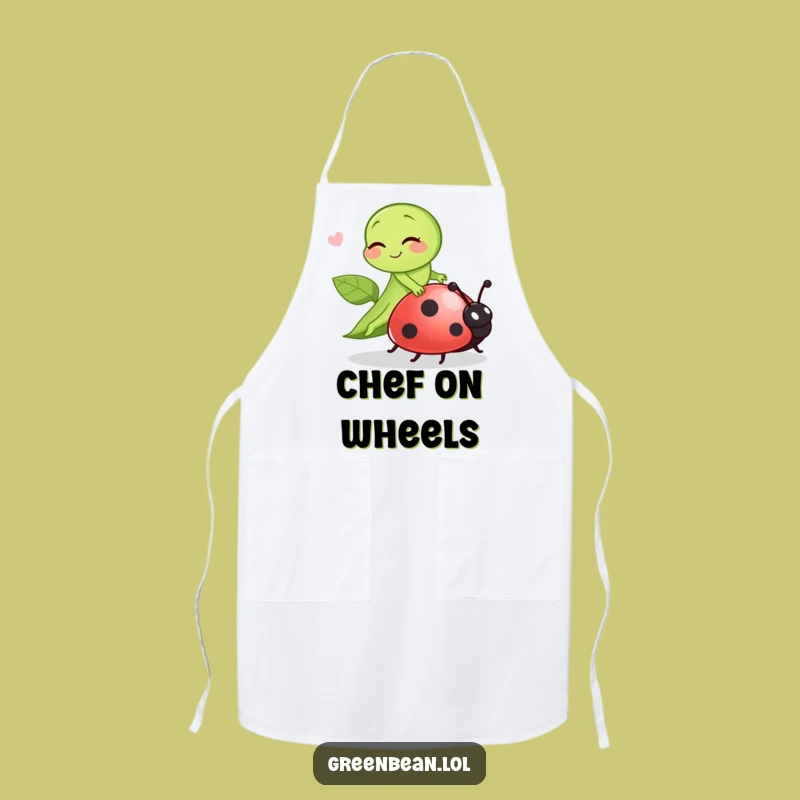 Funny Green Bean Ladybug Rider Apron: Cook with a Smile and Humor!
