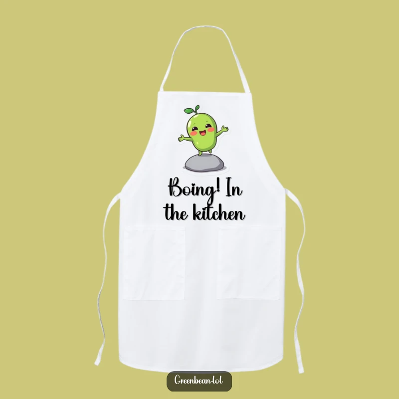 Funny Bouncing Green Bean Apron: Cook with Energetic Vegetable Joy and Smiles