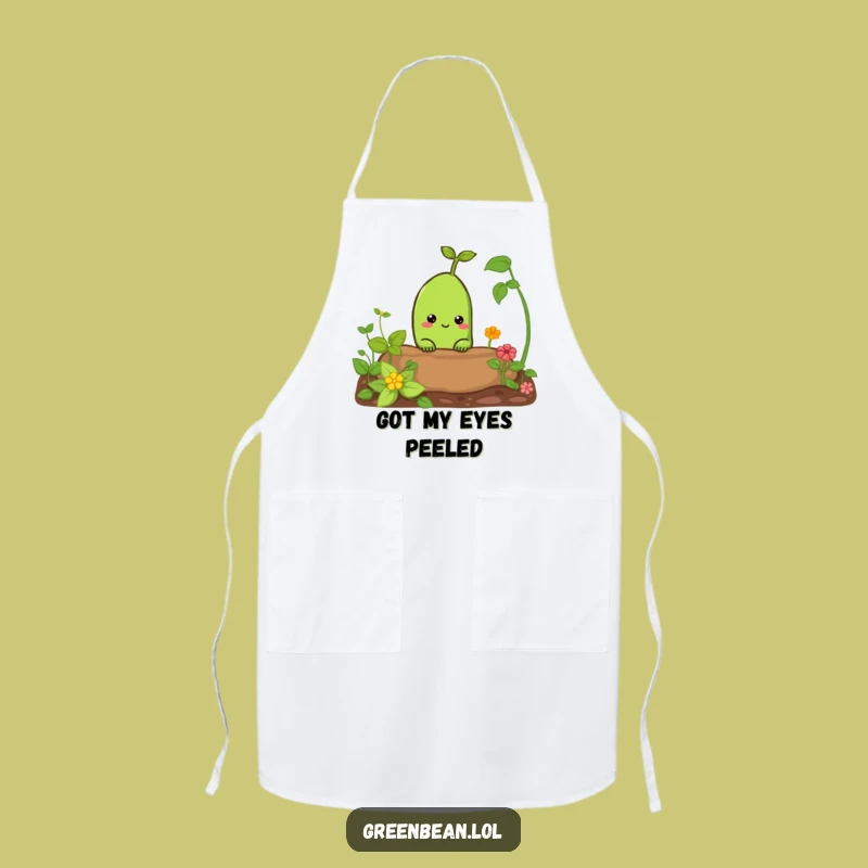 Funny Curious Green Bean Apron: Garden Peek Kitchen Fun, Perfect Chef Gift