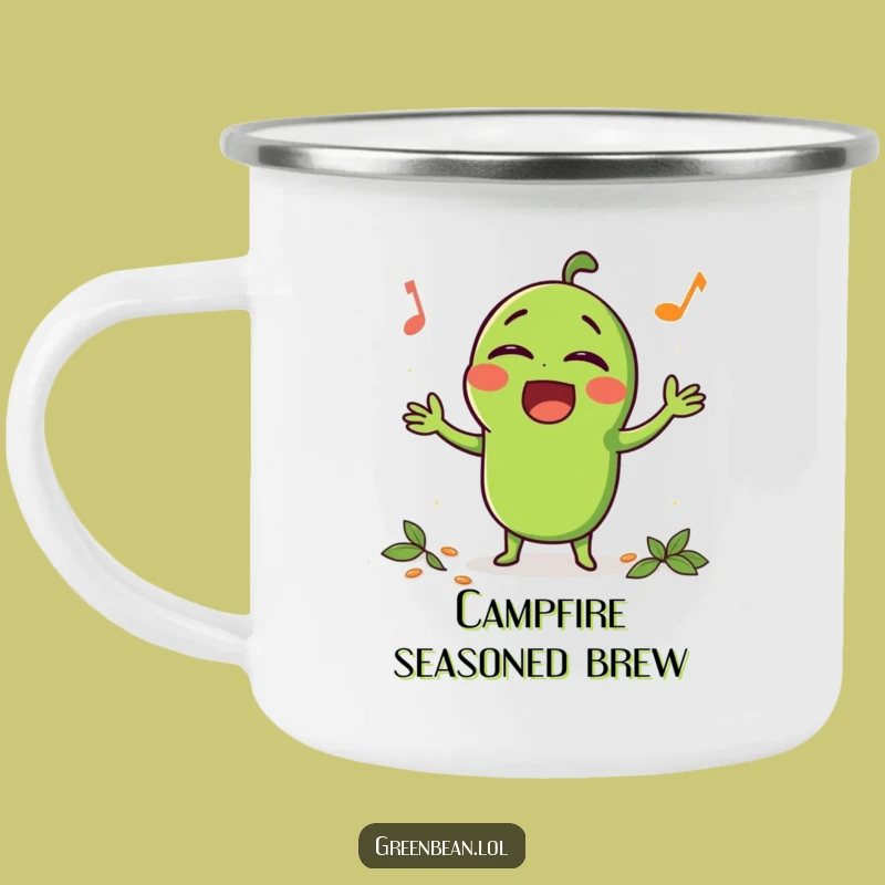 Funny Singing Bean Camping Mug: Seasoned Performer, Outdoor Humor Gift