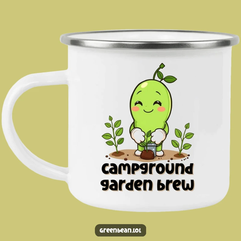 Funny Green Bean Gardener Camping Mug: Planting Joy, Outdoor Humor Gift