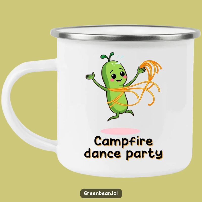 Funny Dancing Bean Camping Mug: Outdoor Pasta Party Fun