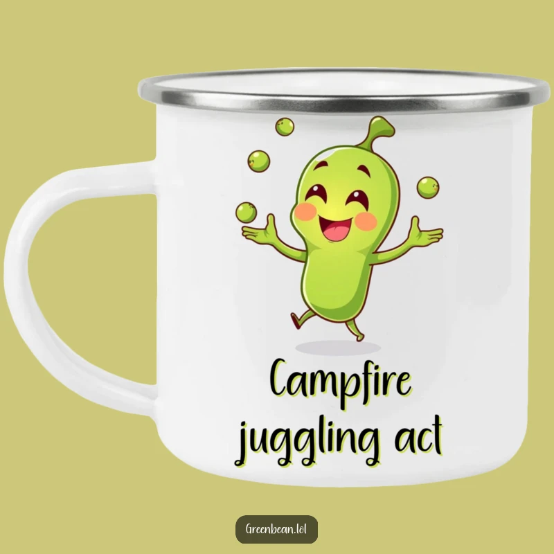 Funny Green Bean Camp Mug: Joyful Juggler Outdoor Cup - Best Funny Gift!