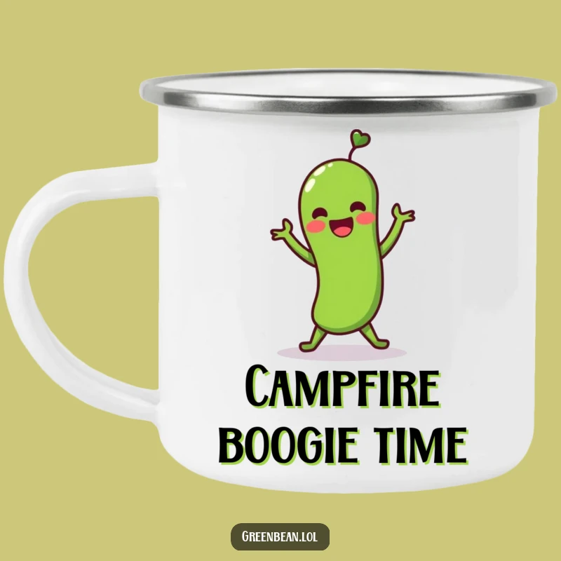 Funny Green Bean Shimmy Camping Mug: Lively Dance Vibes, Perfect Outdoor Gift