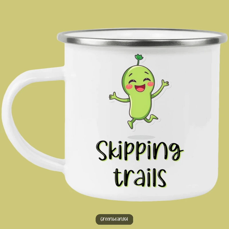 Funny Green Bean Skipping Camping Mug: Adventure Fuel, Perfect Outdoor Funny Gift