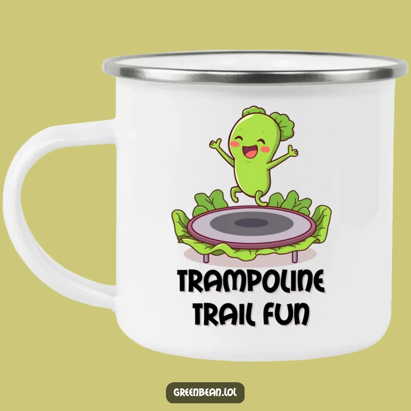 Funny Green Bean Trampoline Camping Mug: Outdoor Veggie Fun