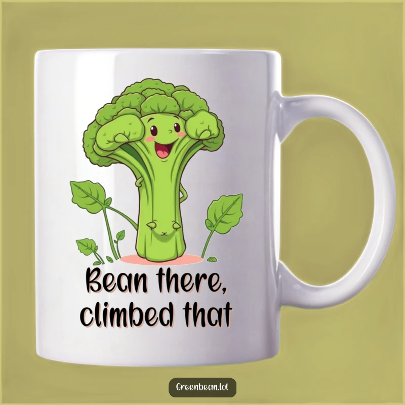 Funny Green Bean Climbing Broccoli Mug: A Hilarious Vegetable Adventure Gift