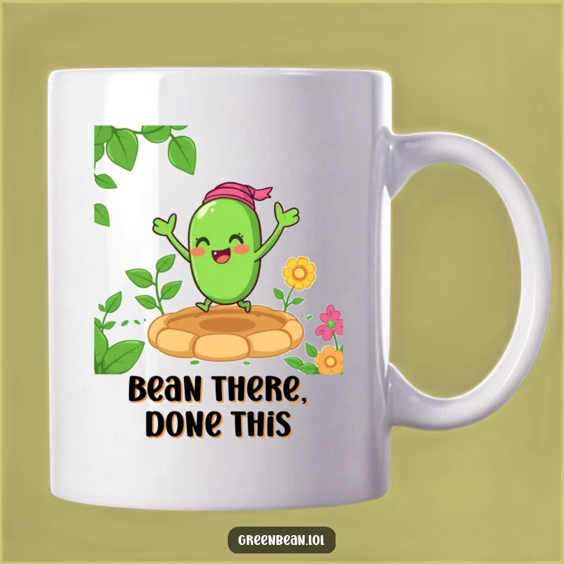 Funny Green Bean Garden Bounce Mug: Cheerful Veggie Character, Perfect Funny Gift Idea