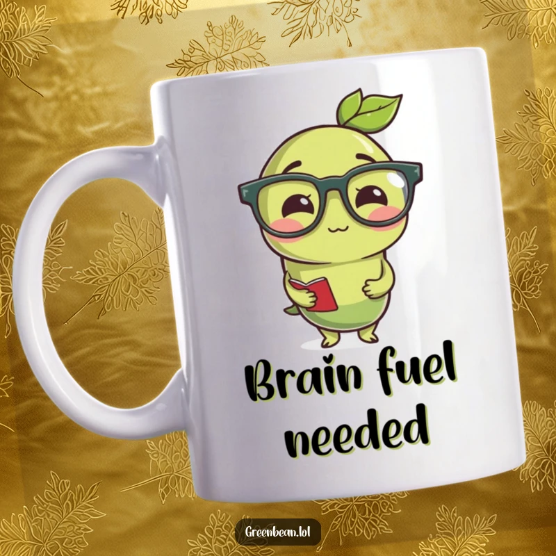 Funny studious green bean wearing reading glasses, looking intelligent and slightly quirky, perfect for intellectuals.