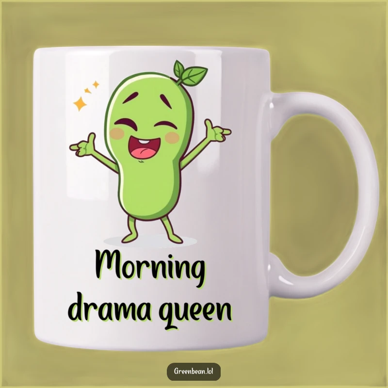 Funny Green Bean Drama Mug: Winking Performer Coffee Cup - Perfect Funny Gift!