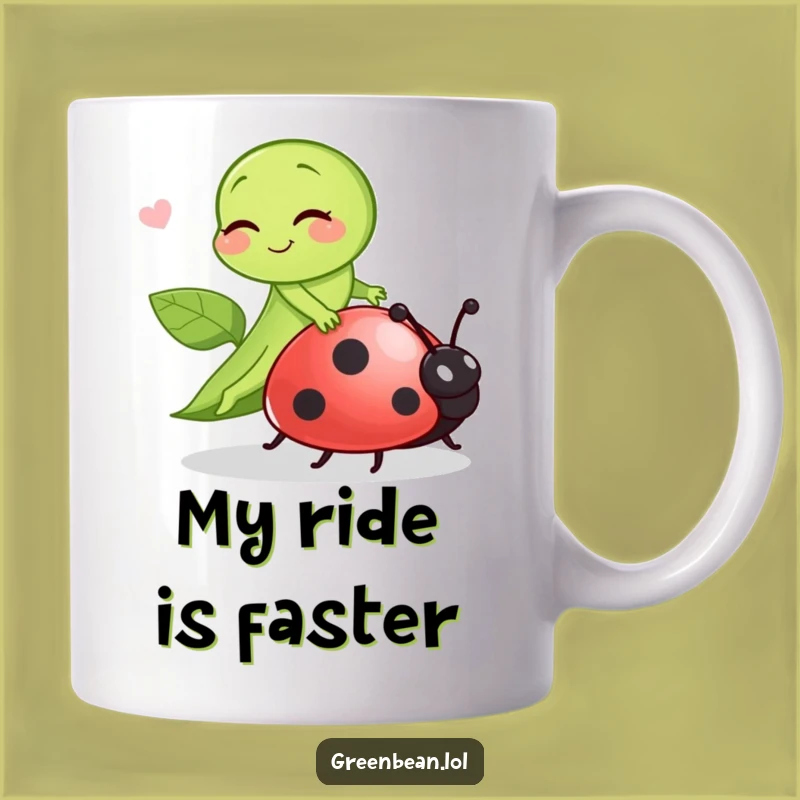 Funny Green Bean Ladybug Rider Mug: A Hilarious Gift for Bean Lovers!