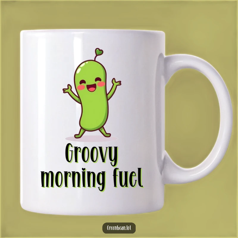 Funny Green Bean Shimmy Dance Mug: Lively Vegetable Groove, Perfect Humorous Gift
