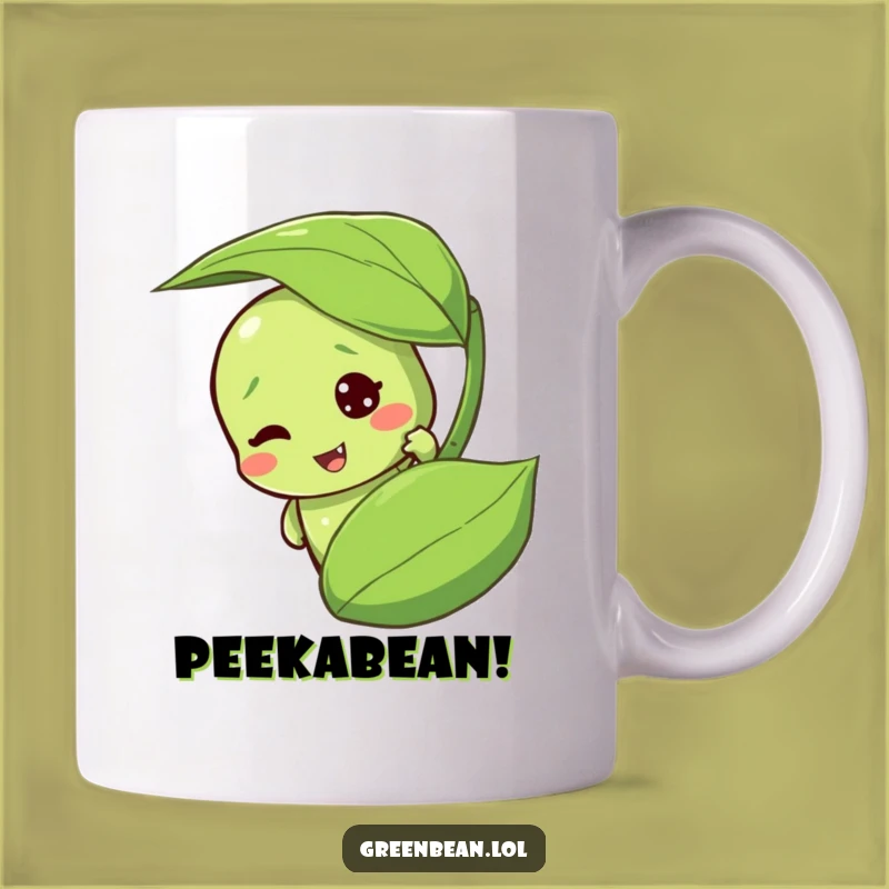Funny Peeking Green Bean Mug: Mischievous Character, Surprising Funny Gift!