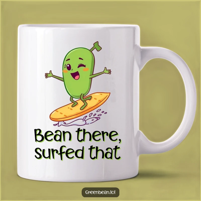 Funny Winking Green Bean Surfing Chip Mug - Hilarious Snack Gift Idea