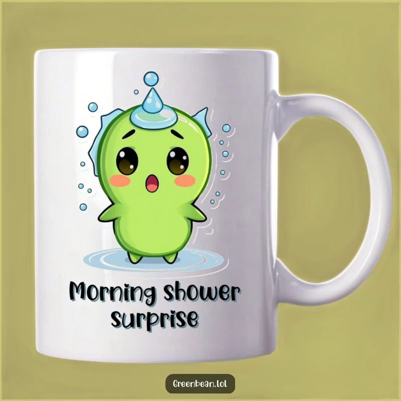 Funny Surprised Green Bean Splash Mug: Hilarious Reaction Gift for Unexpected Moments