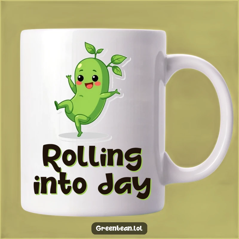 Funny Cartwheel Green Bean Mug - Joyful Vegetable Drinkware Gift Idea