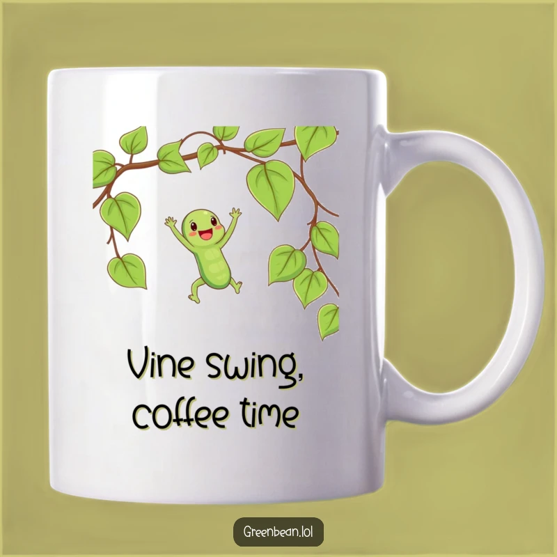 Funny String Bean Trapeze Swing Mug: Joyful Veggie Acrobat Gift Idea