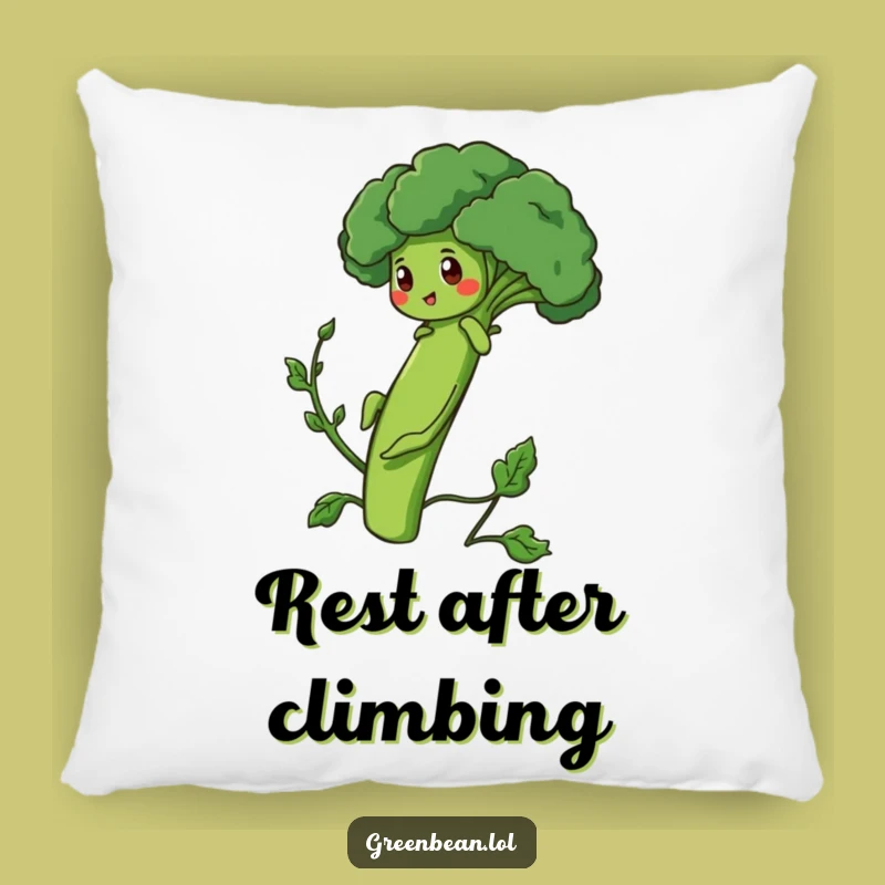 Comforting Funny Pillow - Determined Green Bean Broccoli Climb Decor