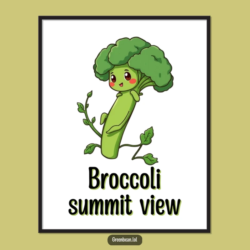 Funny Digital Print - Determined Green Bean Broccoli Climb Art