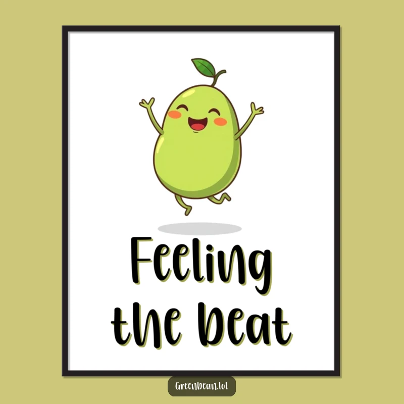 Funny Digital Art: Dancing Green Bean - Joyful Veggie Print