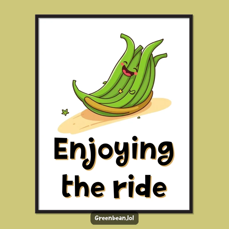Funny Digital Art: Rolling Green Beans - Joyful Veggie Print