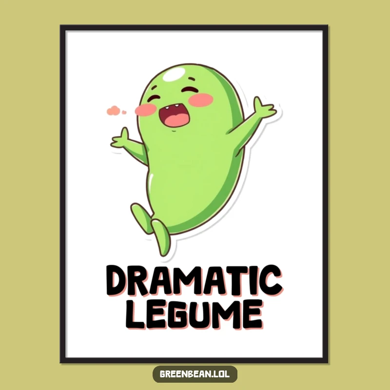 Funny Dramatic Dive Green Bean Digital Art - Instant Humorous Download