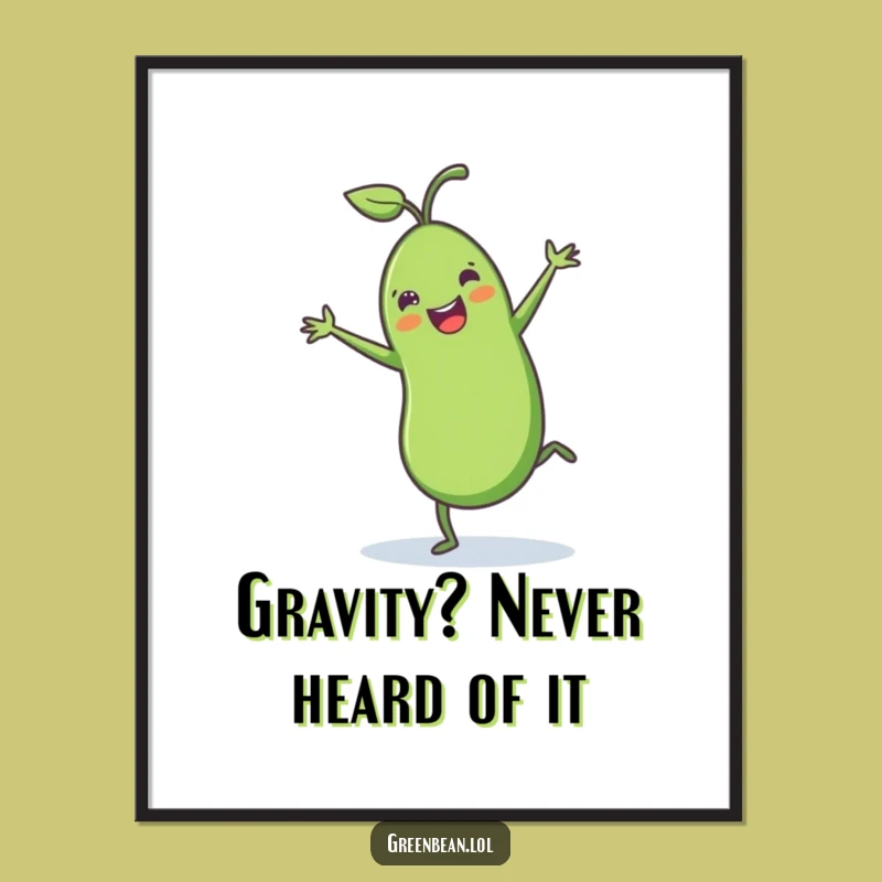 Funny Green Bean Cartwheel Digital Art: Hilarious Vegetable Print for Instant Joy