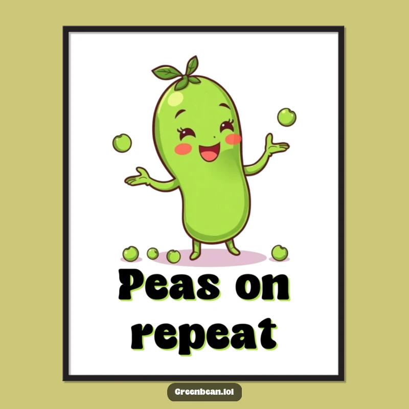 Funny Green Bean Juggling Peas Digital Art: Instant Cheer, Perfect Printable Funny Gift