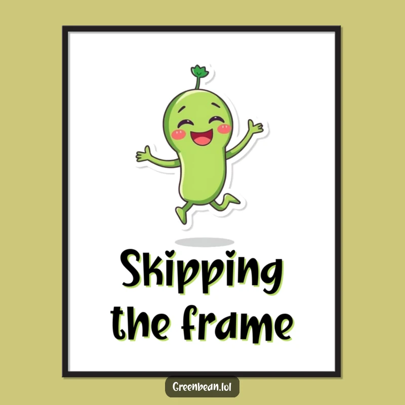 Funny Green Bean Skipping Digital Art: Instant Joy, Perfect Printable Funny Gift