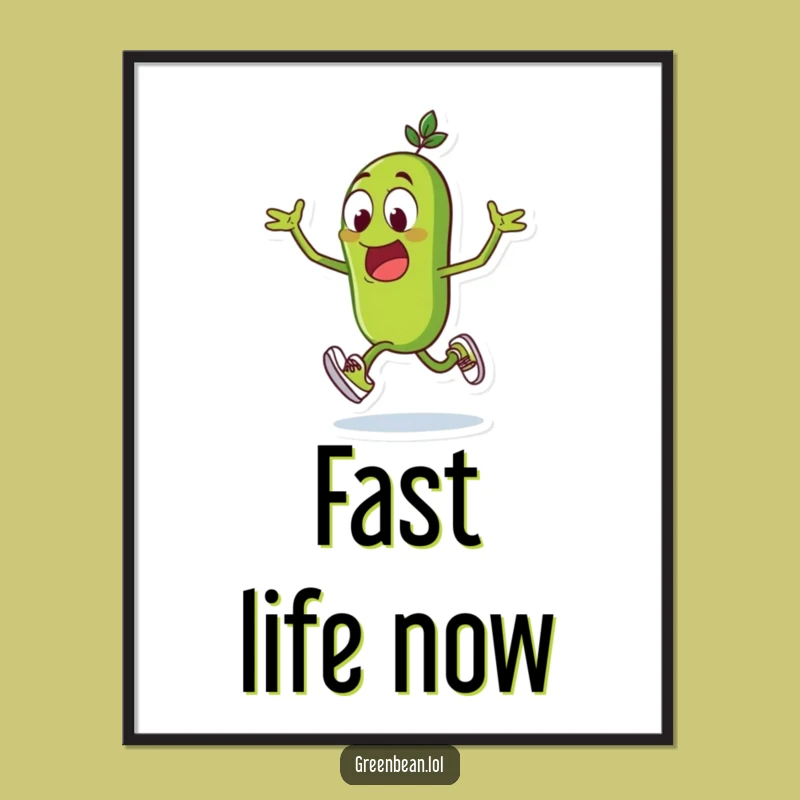 Funny Green Bean Sprinting Art Print: Hilarious Character Decor - Awesome Funny Gift!