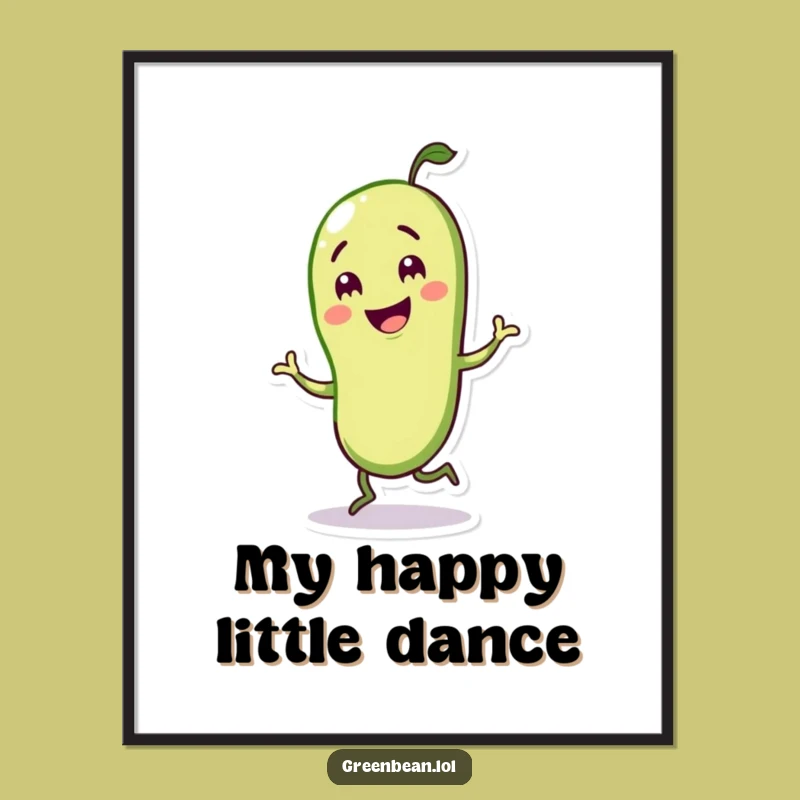 Funny Jigging Green Bean Art Print - Hilarious Veggie Decor Gift