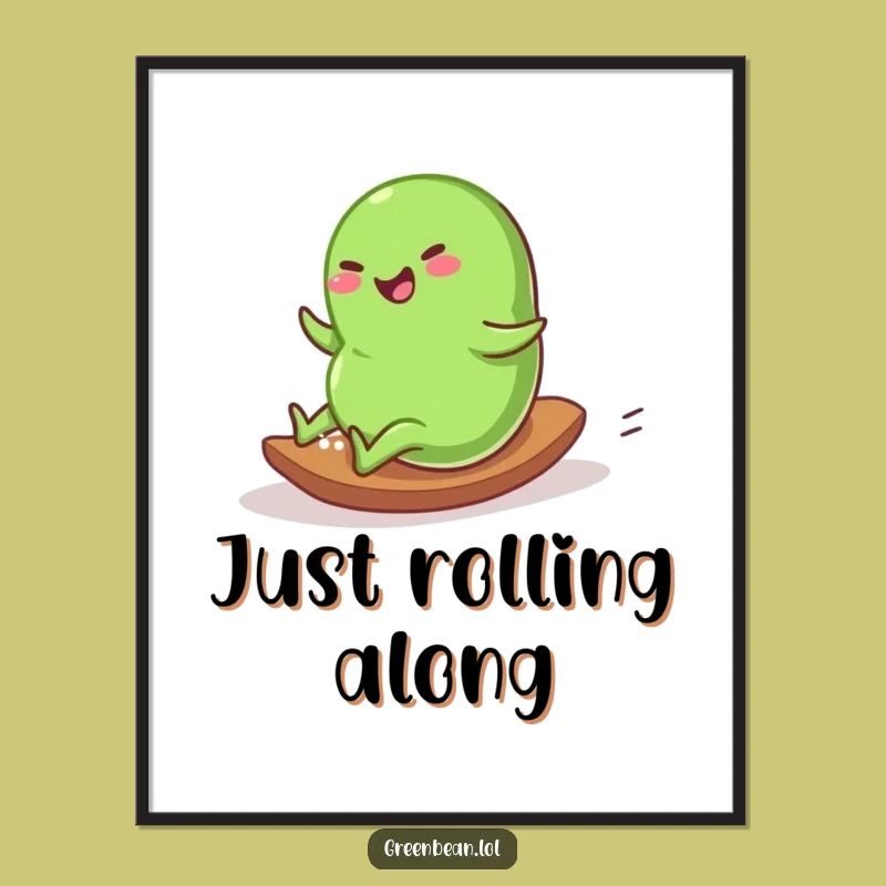 Funny Rolling Bean Digital Art: Downhill Joy, Instant Whimsical Decor Gift