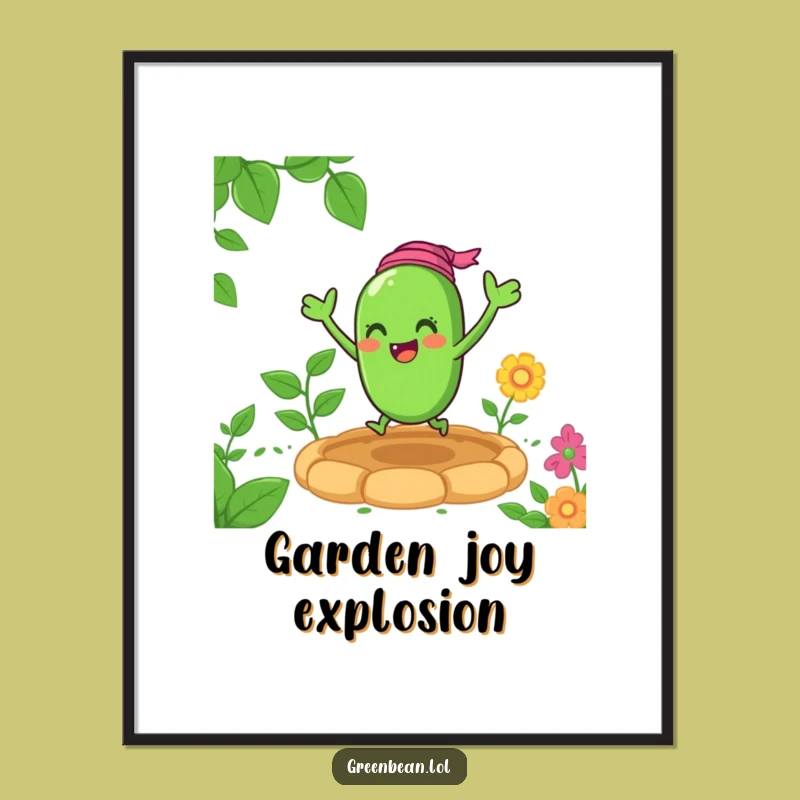 Funny Green Bean Garden Bounce Digital Art: Cheerful Veggie Joy, Instantly Funny Gift