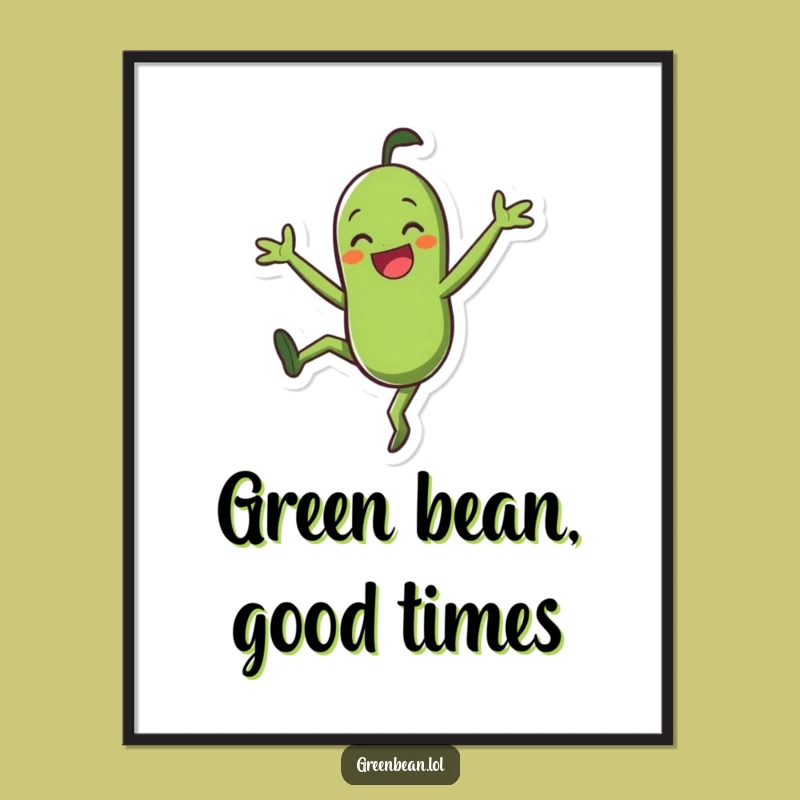 Funny Digital Art - Green Bean Cartwheel Character, Humorous Decor and Funny Gift Download