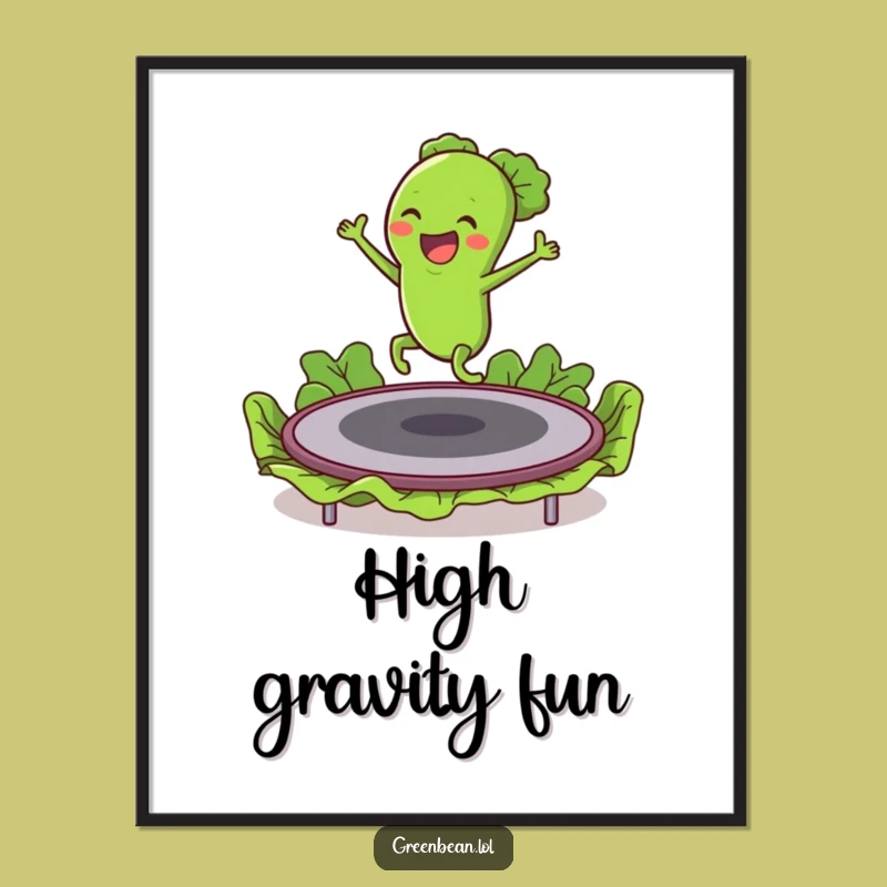Funny Green Bean Trampoline Art: Energetic Instant Download
