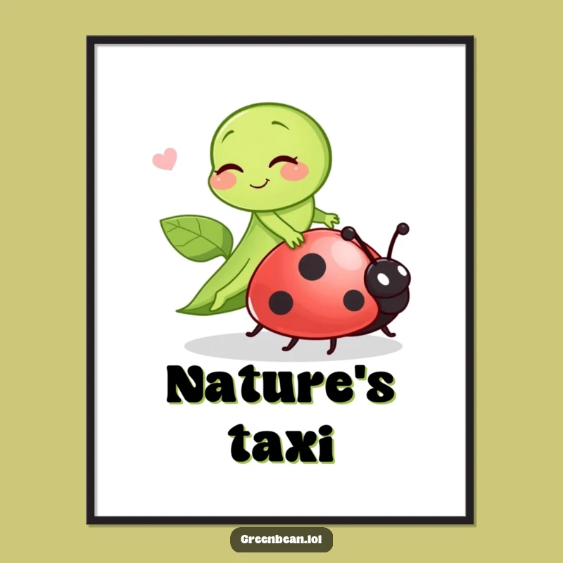 Funny Green Bean Ladybug Rider Digital Art: Instant Hilarious Decor!