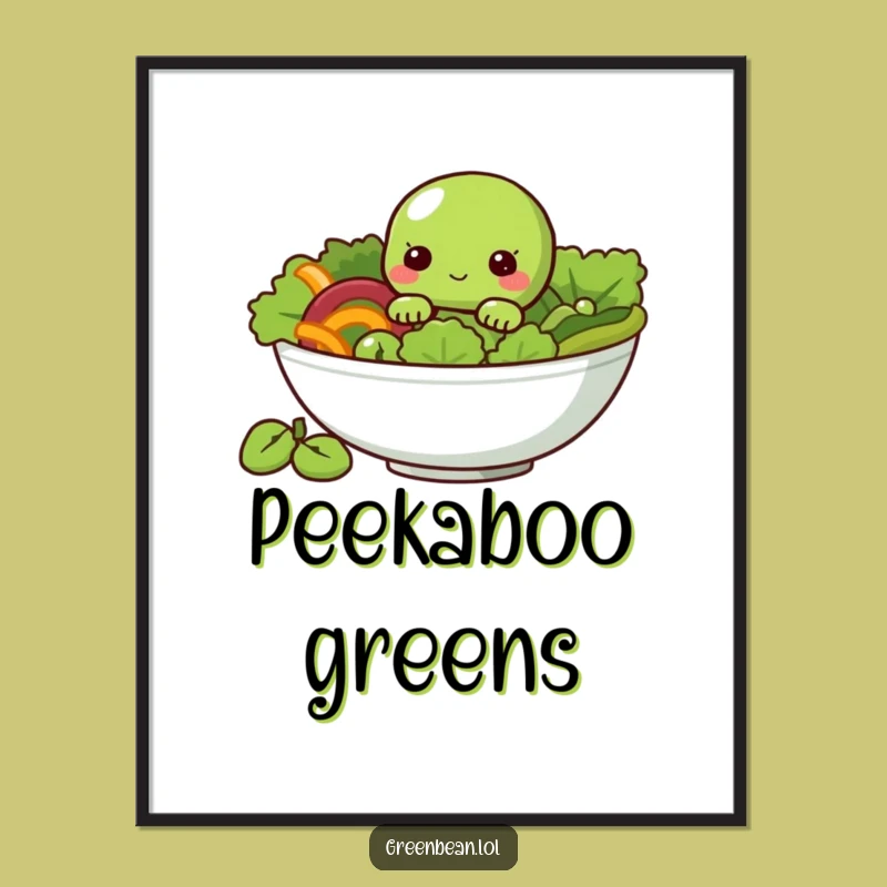 Funny Digital Print - Shy Green Bean Salad Character Art