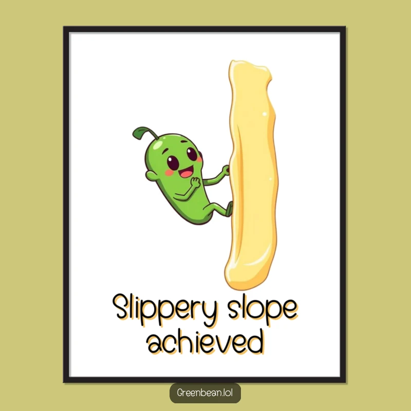 Funny Green Bean Butter Climb Digital Art: Humorous Veggie Wall Decor Gift