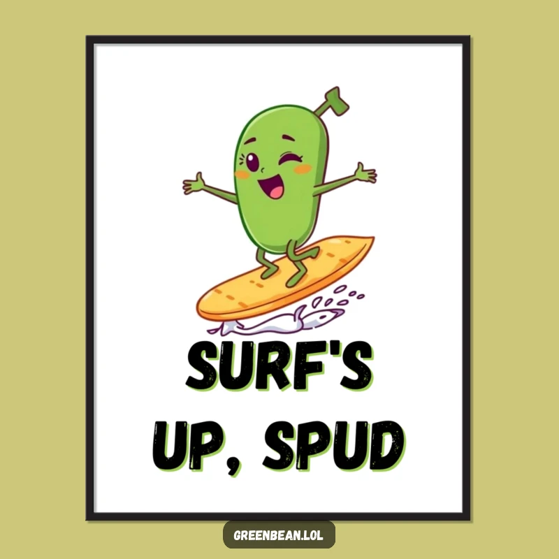 Funny Green Bean Surfing Digital Art - Hilarious Winking Chip Download