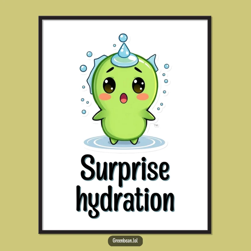 Funny Surprised Green Bean Splash Digital Print: Hilarious Art for Unexpected Decor