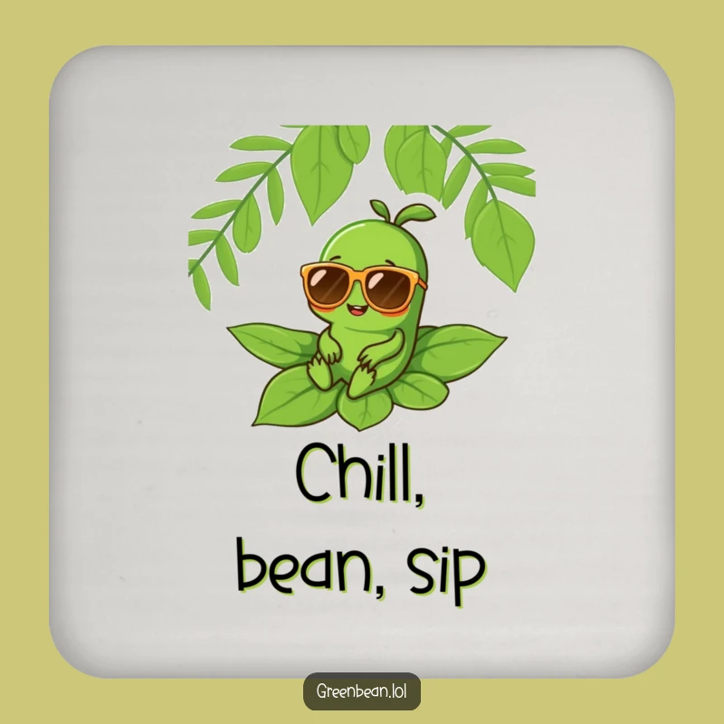 Funny Cool Bean Coaster: Green Character Decor, Protects Surfaces with Humor Gift