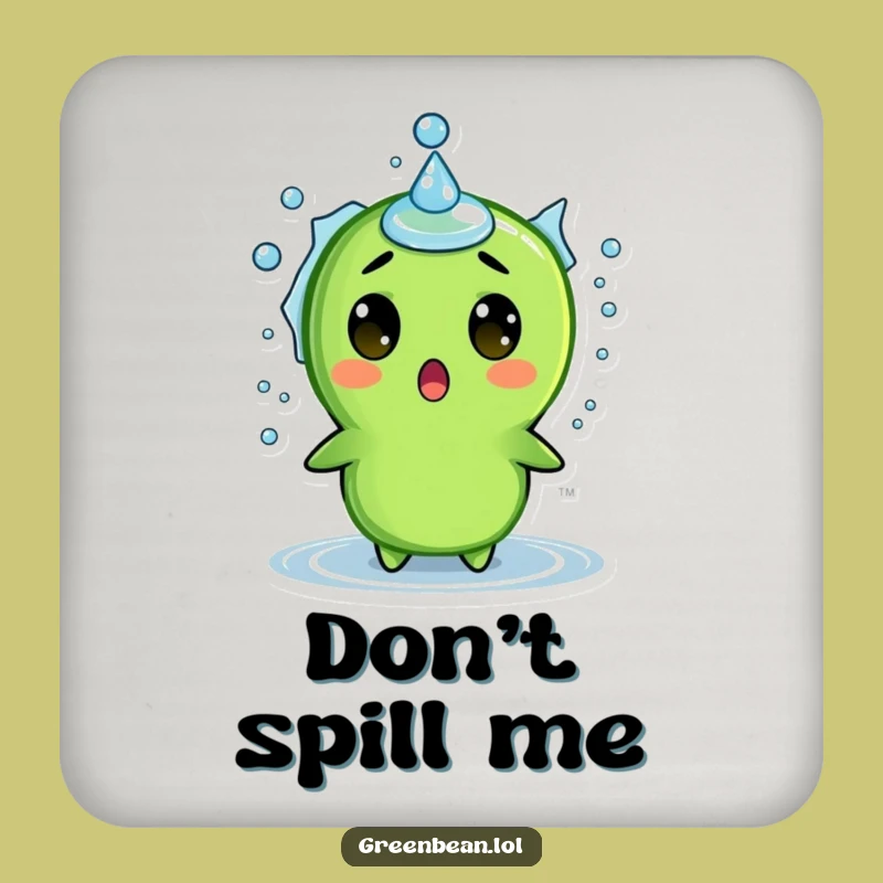 Funny Surprised Green Bean Splash Coaster: Protect Surfaces with Hilarious Art