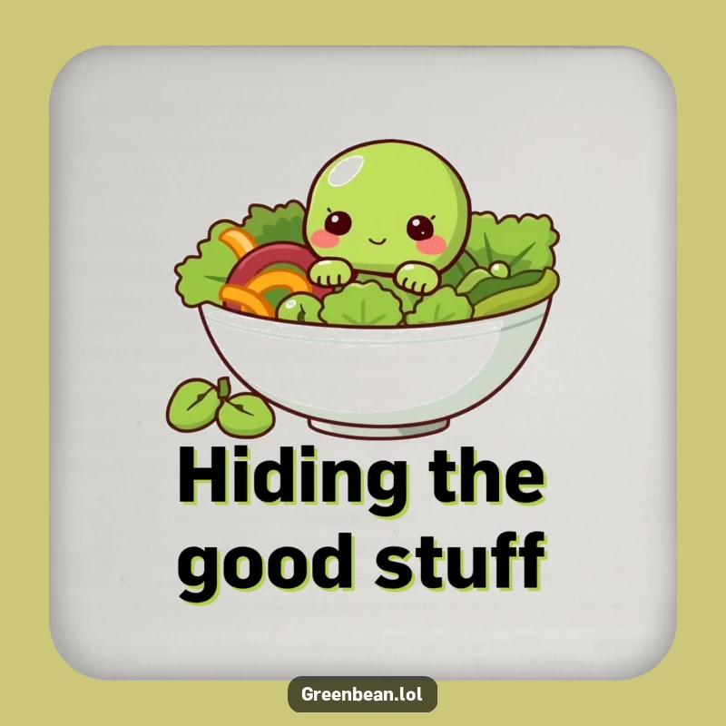 Funny Coaster Set - Shy Green Bean Salad Character Protection
