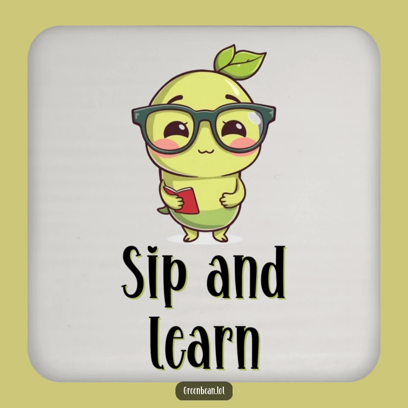 Funny Studious Green Bean Coaster Set: Protect Surfaces with Wit!