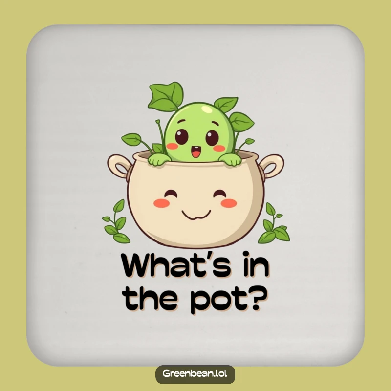 Funny Surprised Green Bean Coaster Set: Protect Surfaces with Peek-a-boo Charm