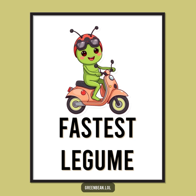 Funny Green Bean Ladybug Scooter Poster: Add Whimsy to Your Walls