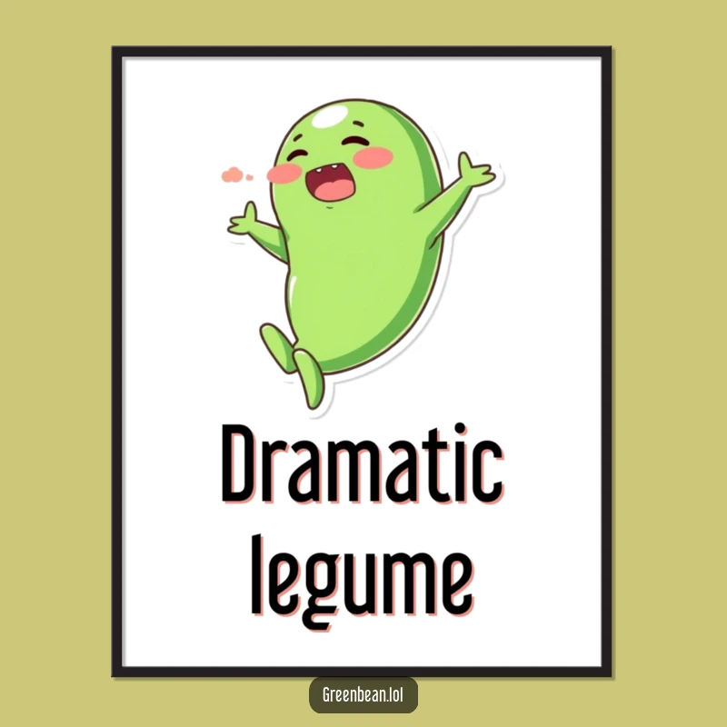 Funny Dramatic Dive Green Bean Poster - Hilarious Vegetable Wall Art Gift