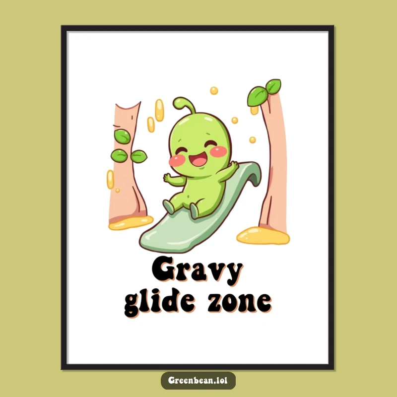 Funny Gravy Poster - Giggling Green Bean Slide Character Art