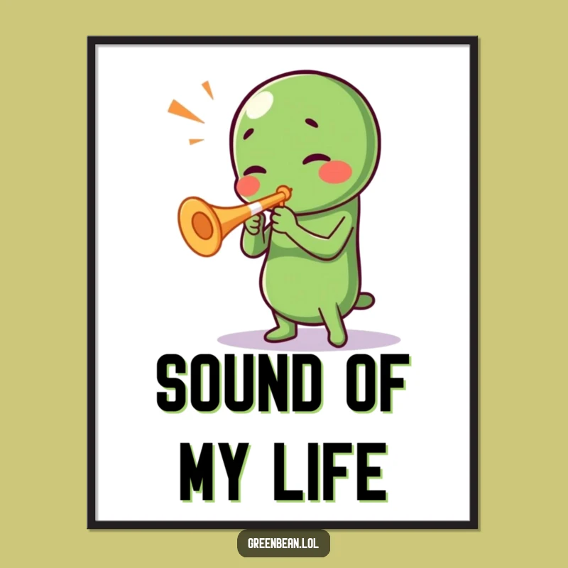 Funny Green Bean Trumpet Poster: Brighten Your Walls with Hilarious Musical Art!